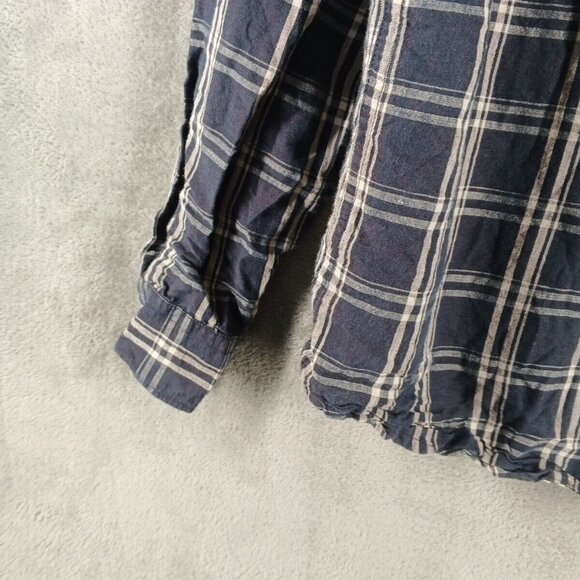 BASICS Men's Plaid Shirt (not flannel) Long Sleeve Navy Blue Size M Slim Fit - Picture 6 of 12